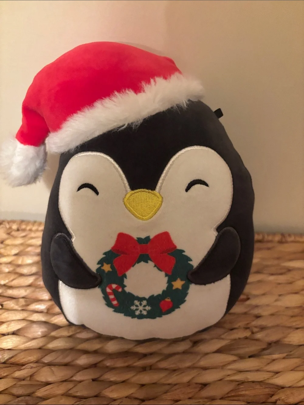 Squishmallows Plush Penguin Holiday Decoration - Red Santa Hat